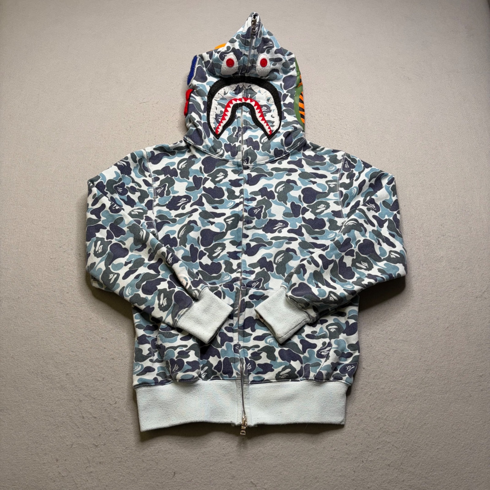 A Bathing Ape Hoodie Mens M Blue Shark Full Zip Abc Camo Streetwear Fits Small